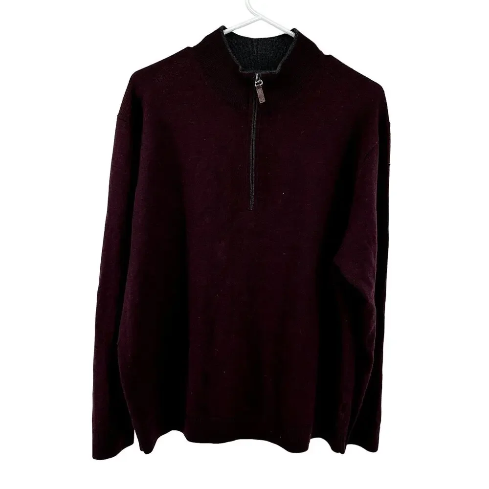 Hart Schaffner Marx 1/4 Zip Pullover Sweater Extra Fine Merino Wool Maroon Red L